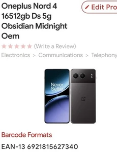 OnePlus Nord 4 5G Factory Unlocked Dual SIM-GLOBAL-16GB RAM 512GB STORAGE-Black - Photo 1 sur 3