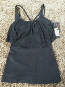 Studio By Capezio Lyla Black Ruffle Overlay Strapped Tank Top Size Small - Picture 1 of 4