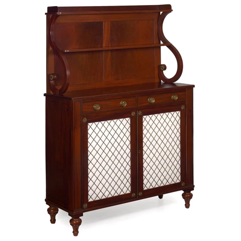 19th Century English Regency Mahogany & Brass-Mounted Chiffonier Cabinet Cover