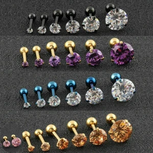 Piercing Stud Ear Prong Steel Cartilage 1pair Stainless Ring Earring 3  Tragus - Picture 1 of 15