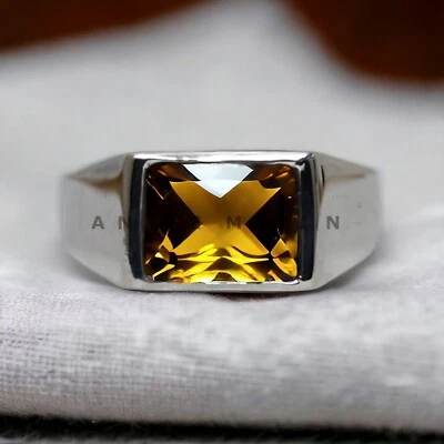 Citrine Gemstone With 925 Sterling Silver Ring For Men's #AL475 — 第 1/4 张图片