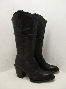 Reyme Black Leather Slouch Half Zip Womens Cowboy Boots Sz 7 - Picture 1 of 11