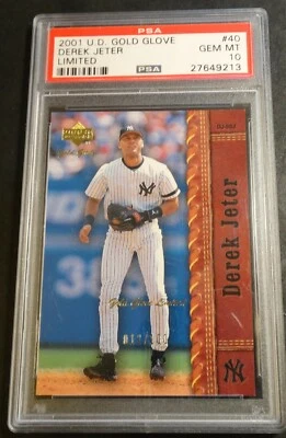 #40 DEREK JETER 2001 U.D. UPPER DECK GOLD GLOVE LIMITED PSA 10 POP 5  012/100  - Image 1 of 2