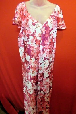 AMOUREUSE Red Pink Satin Floral The Lux Peignoir Nightgown Pajamas 18 20 dress — 第 1/4 张图片