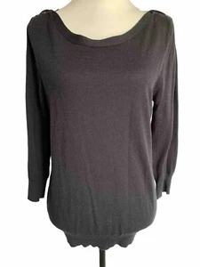 Next Damen Schwarz Pullover Größe 12 U-Boot-Ausschnitt 3/4-Arm Baumwollmischung Stretch - Bild 1 von 5