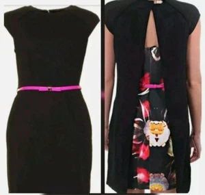 Ted Baker Rozean Black Pleated Petal Cafe Back Dress Ted 2 US 6 RT$295 - Picture 1 of 3