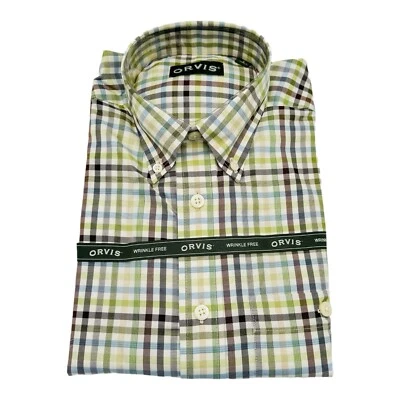 Camisa de lujo para hombre ORVIS a cuadros verde algodón y lana merino sin arrugas NUEVA ETIQUETA Foto 1 de 4