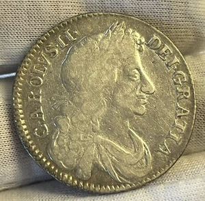 GREAT BRITAIN  1676 CHARLES II  SILVER HALF CROWN - Picture 1 of 2