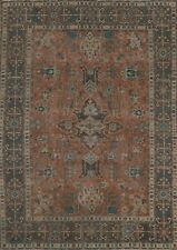Vintage Traditional Rust Tebriz Living Room Rug 7'x10' Wool Hand-knotted Carpet