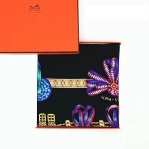 HERMES LES RUBANS DU CHEVAL Carre 90 Silk 100% Scarf Black W/Tags & Box Unused. - Picture 1 of 6