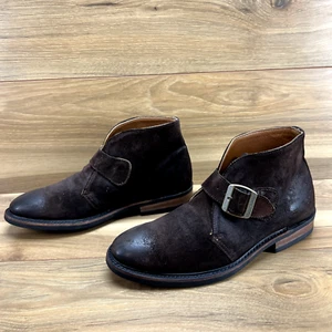 Walkover Mens Ankle Boot Size 8 Monk Strap Ankle Burnished Suede Vibram Soles - Picture 1 of 13