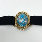 Victorian Choker Necklace Womens Velvet Faux Turquoise Marbled Stone Costume