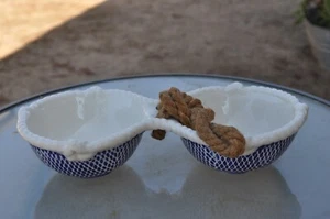 Mud Pie Nautical Indigo Blue Double Sided Serving Bowl Knot Rope - Picture 1 of 3