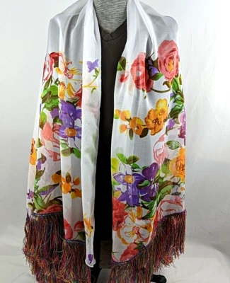 Bufanda Floral Nordstrom Hecha en Italia Mantón con Flecos Colorido Foto 1 de 4