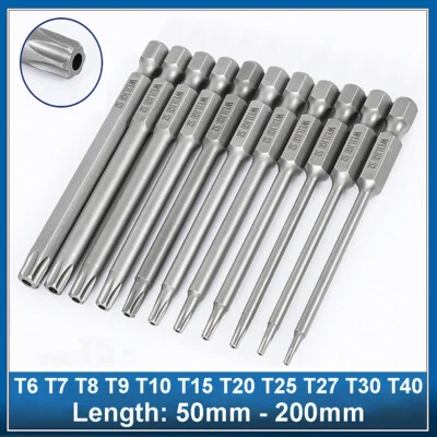 Long Reach Torx Star Hex Security Bit Set Tamper Proof Screwdriver Bit Hole - Image 1 of 4