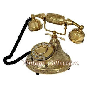 Victorian Style Rotary Dial Phone Telephone Solid Brass French Engraved Golden - Picture 1 of 9