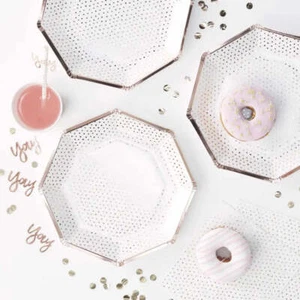 Spotty Print Rose Gold Polka Dot Hexagonal Paper Plates 8pk Birthday Party Decor - Picture 1 of 5