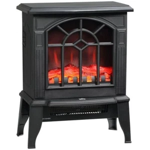 Black Electric Fireplace Heater with Realistic Log Flame LED - Picture 1 of 3