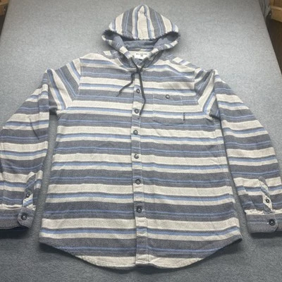 Billabong Sudadera con Capucha Para Hombres Grande Abotonada Manga Larga Camisa Algodón Blanco Rayas Logo Foto 1 de 4