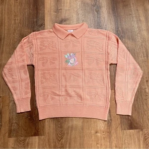 VTG 80s Avon Fashions Kawaii Collar Sweater Pink Floral Embroidered Retro - Picture 1 of 10