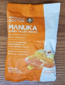 Gotas para la tos Manuka Doctor llenas de miel vitamina C y jengibre 4,7 oz (1 bolsa de 30) - Imagen 1 de 5