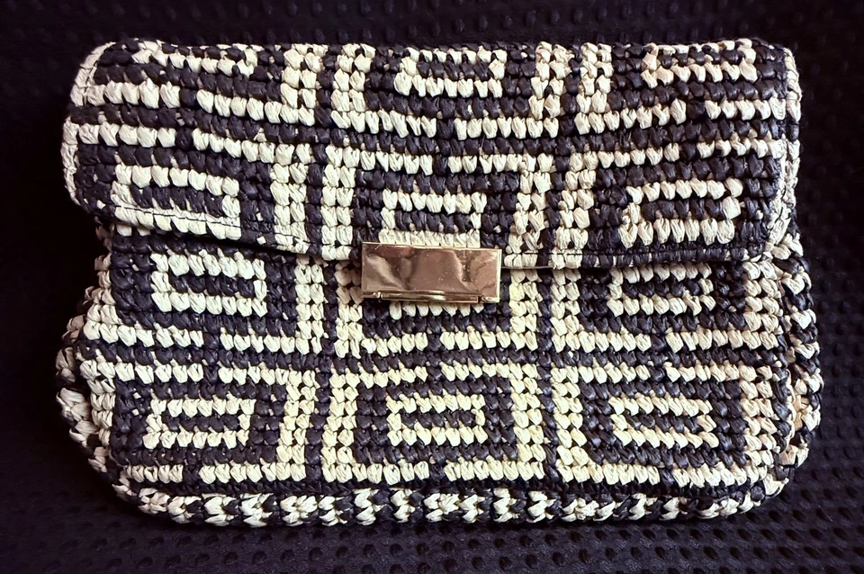 Bolso de Mano H&M Edición Limitada Tejido Rafia Paja Negro y Crema Yute Cartera Bolso Difícil de Encontrar  Foto 1 de 4