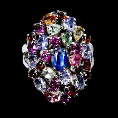 Кольцо из стерлингового серебра 925 пробы с овальным кианитом родолитом танзанитом турмалином драгоценным камнем размер - Изображение 1 из 4