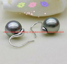 Natural 8/10/12/14mm AAA Gray South Sea Shell Pearl Silver Hook Earrings