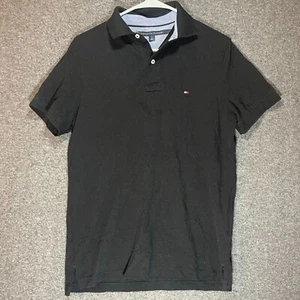 Camisa polo Tommy Hilfiger adulto pequeña bandera negra logotipo rugby informal para hombre - Imagen 1 de 10
