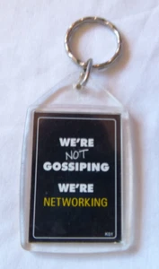 VINTAGE "WE'RE NOT GOSSIPING...." ACRYLIC KEYRING KEYCHAIN - Picture 1 of 2