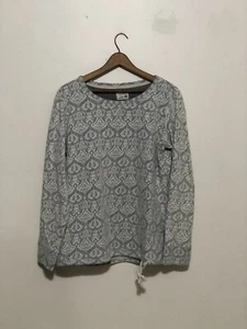 Ruff Hewn Grey Blouse Womens L White Damask 3D Textured Long Sleeve Drawstring - Picture 1 of 7