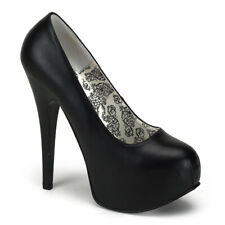 Pleaser Bordello Teeze-06 Black Faux Leather Shoes Size 6 High Heels Platform