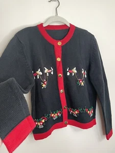 Christmas Sweater Black Cardigan Holiday Dog Sweater Jacket Cropped Medium - Picture 1 of 10
