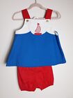 Vintage Little Bitty Outfit 3T Żaglówka Top z kwitnącymi Czerwony Biały Niebieski Żeglarz