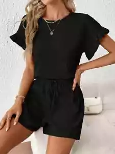 Damen Oversize Fledermausärmel Sets Freizeit Oberteil und Shorts 2 Stück Outfits - Bild 1 von 5