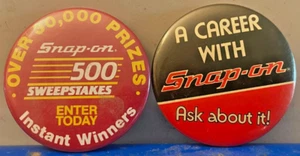 Pair Of Snap-On Tools 2 1/8" Pinback Buttons - Picture 1 of 2