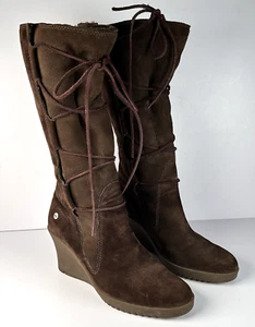 UGG Australia Brand SN 5596 Elsey Suede Leather Shearling Lace Up Knee Boots 8 - Picture 1 of 13
