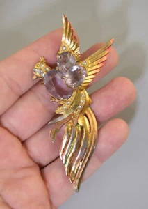SPILLA/SPILLA VINTAGE ENORME 4" UCCELLINO DEL PARADISO STRASS GELATINA TIPO PANCIA - Foto 1 di 3