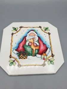 Vintage Keramikfliese Untersetzer Wandbehang Kunst Santa Weihnachten Schnee Rentier 6"x6" - Bild 1 von 4