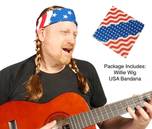 Willie Nelson Official Braided Wig Cowboy Country Costume with USA Bandana - Picture 1 of 7