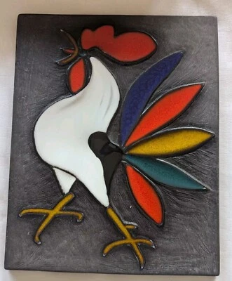 Bunter Hahn Bückeburg Helge Pfaff Keramik Wandbild WGP Vtg Mid Century - Bild 1 von 4