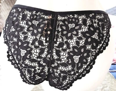 Victorias secret Rare Vintage M Floral Lace Bikini Panty Black Body By Victoria  - Image 1 of 3