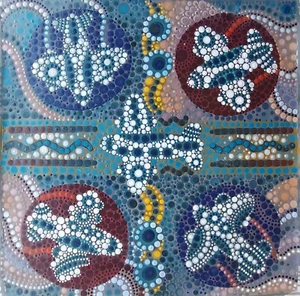 Sydney Airport Australian Aboriginal Dot Style ACRYLIC PAINTING on CANVAS 51 cm - Picture 1 of 2