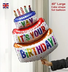 102cm Giant Happy Birthday Large Cake Balloons Rainbow Cake Balloon Jumbo Foil - Picture 1 of 5