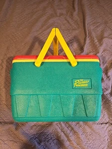 Vtg 1990's IGLOO The Picnic Basket Cooler Teal Pink Yellow Handles Cooler Retro - Picture 1 of 18