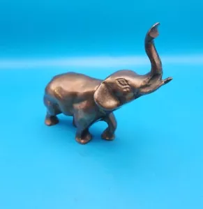 Vtg Solid Brass Elephant Figure 4" Trunk Up - Picture 1 of 9