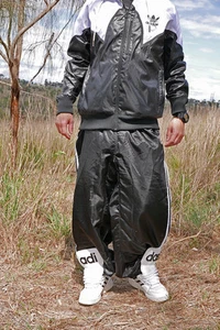 ☆—Adidas—Brillante—Nylon—Chándal—Pantalones—Sin forro—Pantalones—Pantalones—Cal Surf—Sedoso—Glanz—Baggy - Imagen 1 de 12