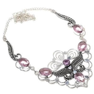 Morganite Gemstone Handmade 925 Sterling Silver Jewelry Necklace Size 18" - Picture 1 of 1