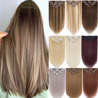 CLEARANCE Russian Clip In Remy Human Hair Extensions Double Weft THICK FULL HEAD - Image 1 of 4