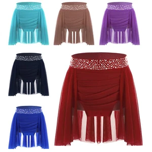 Kids Girls Ballet Lyrical Skirt Party Asymmetric A-line Dancewear Rhinestones - Picture 1 of 70